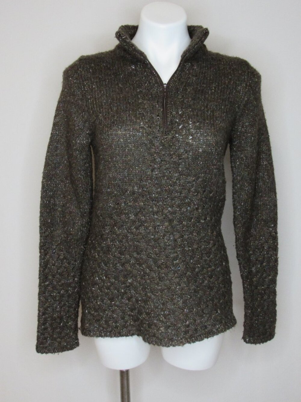Royal Robbins Brown Flecked 1/4 Zip Texture Knit Pullover Sweater Women's M